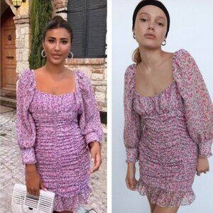 ZARA Mini Floral Ruched Dress NWOT